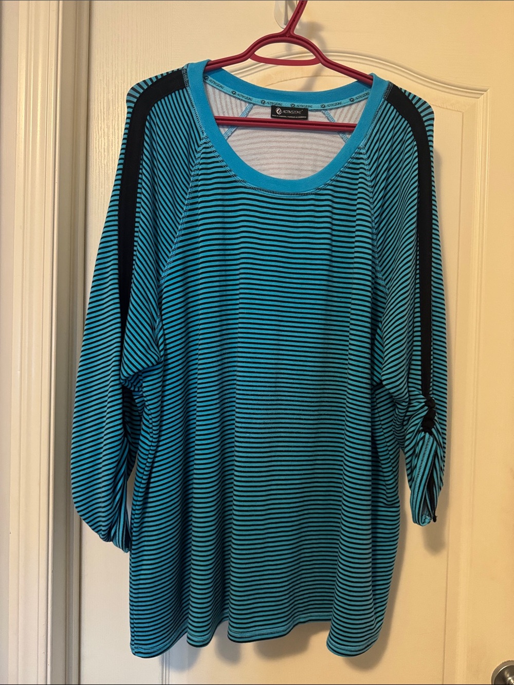 Appeal Teal and Black Striped Long Sleeve Dolman Tee
